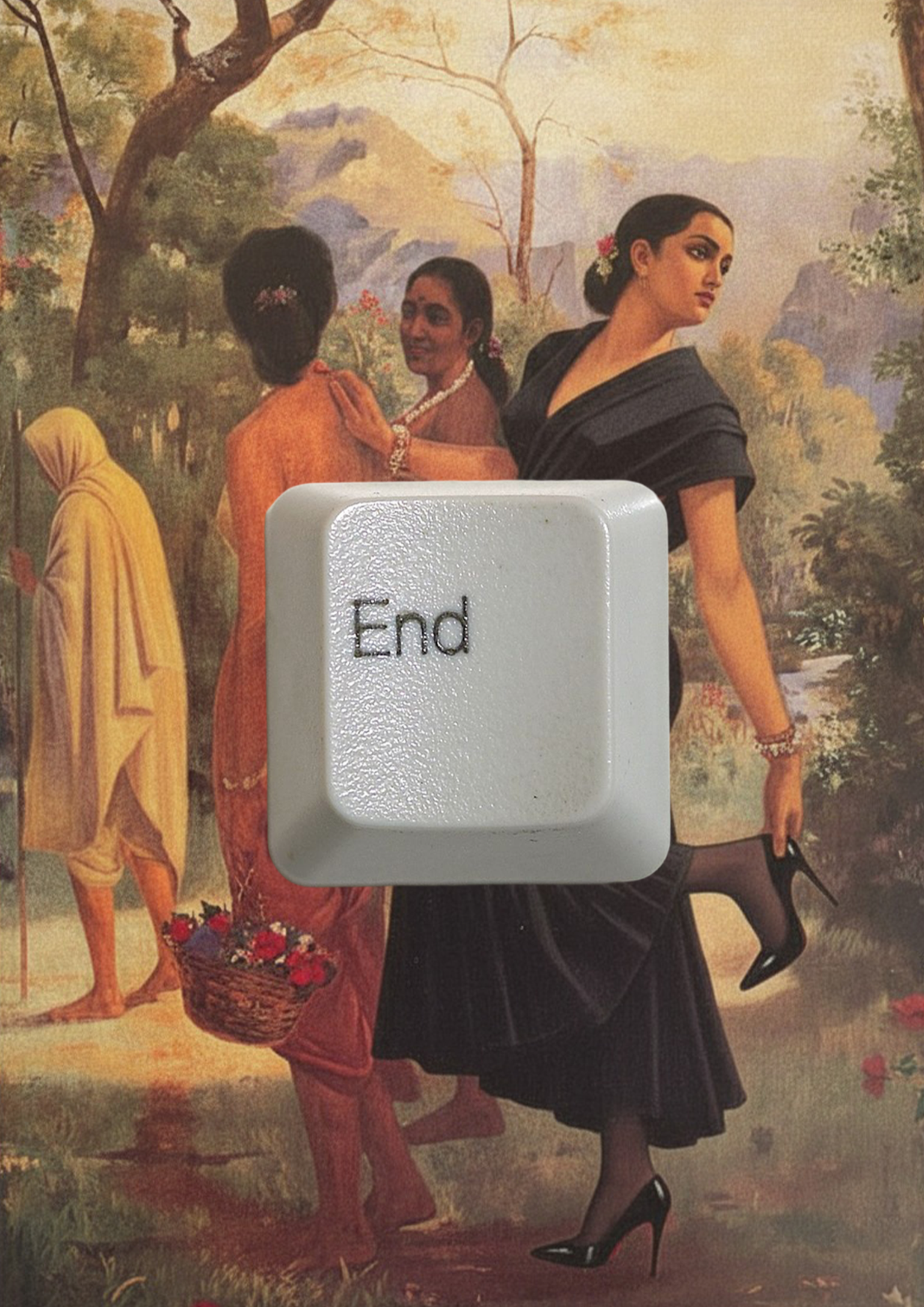 Pachakam — back cover: a Ravi Varma painting with an End key